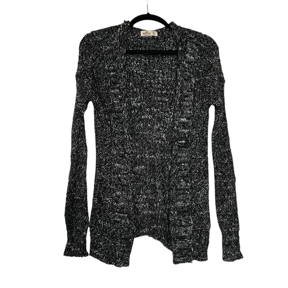 Hollister Marled Black and White Cardigan Hooded Open Front Size XS Knit Lounge